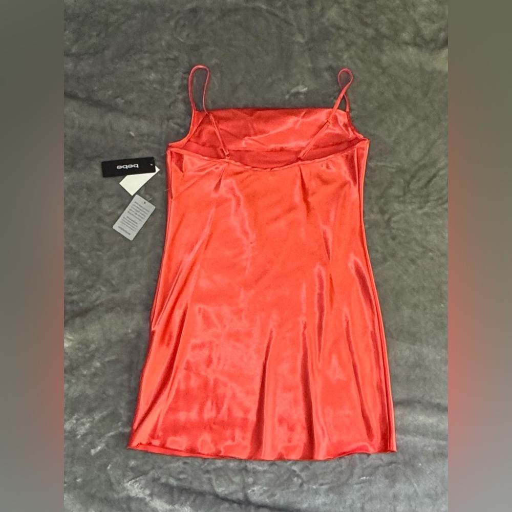 Bebe Size L Orange Satin Midi Dress with Cowl Neck NWT - Picture 5 of 9